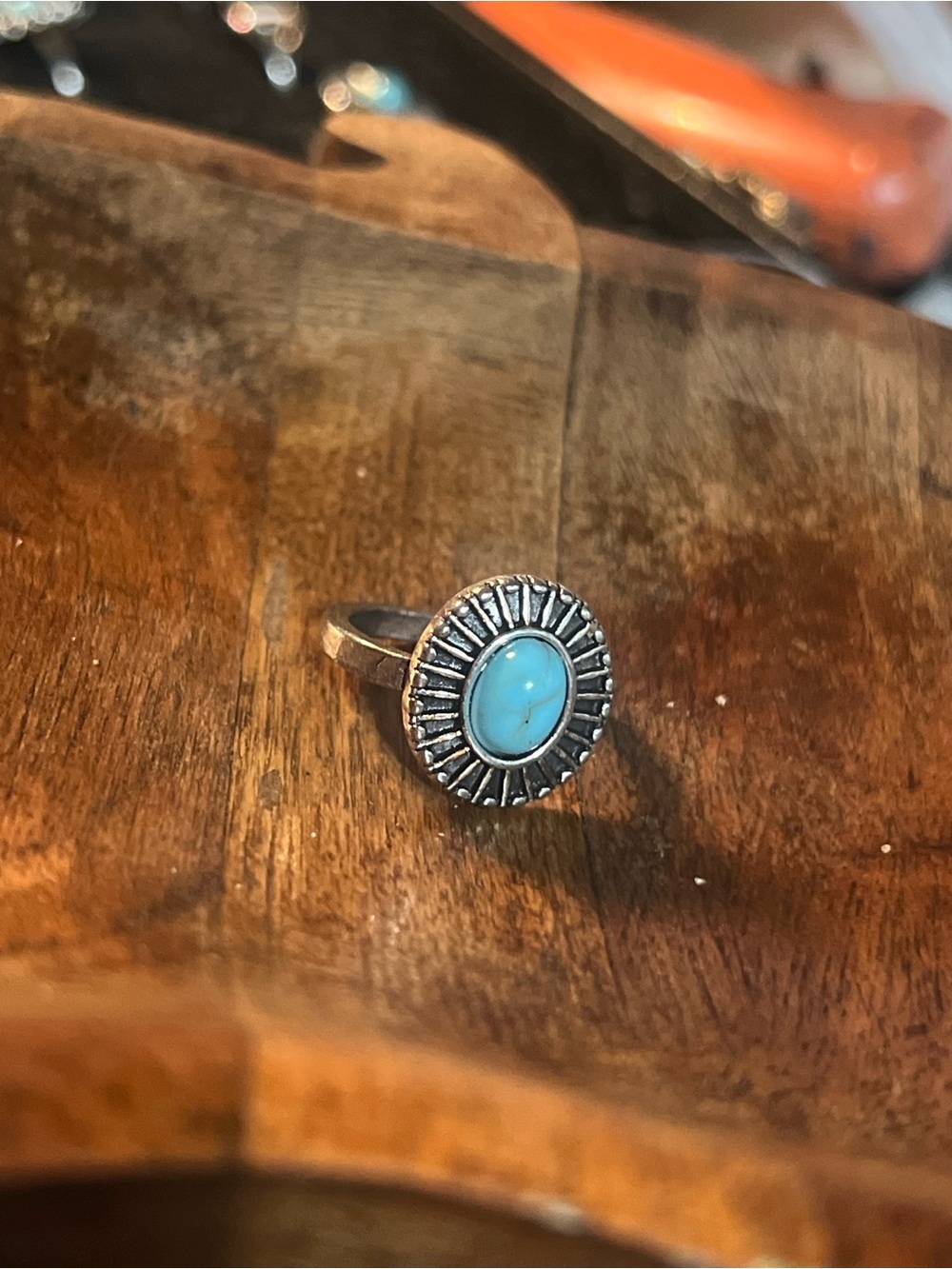 Stanley Silver-Tone Ring with Turquoise Oval Stone